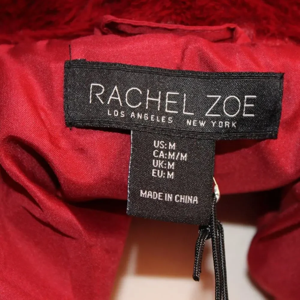 Rachel Zoe Women's Red Faux Fur Teddy Coat Ultra Soft Shawl Collar Size Medium - Picture 9 of 10
